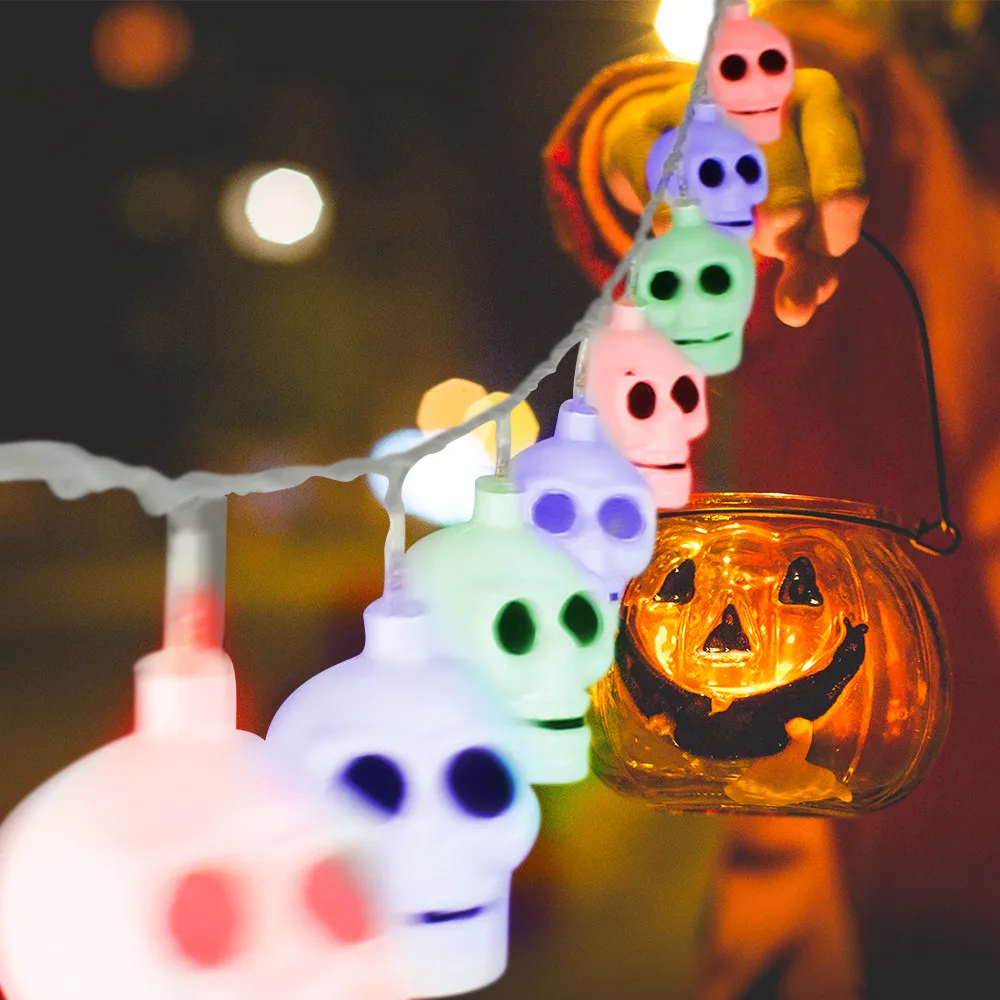 

Halloween Lantern Skull String Lights 16 LED Bulbs Decoration Lamp for Party