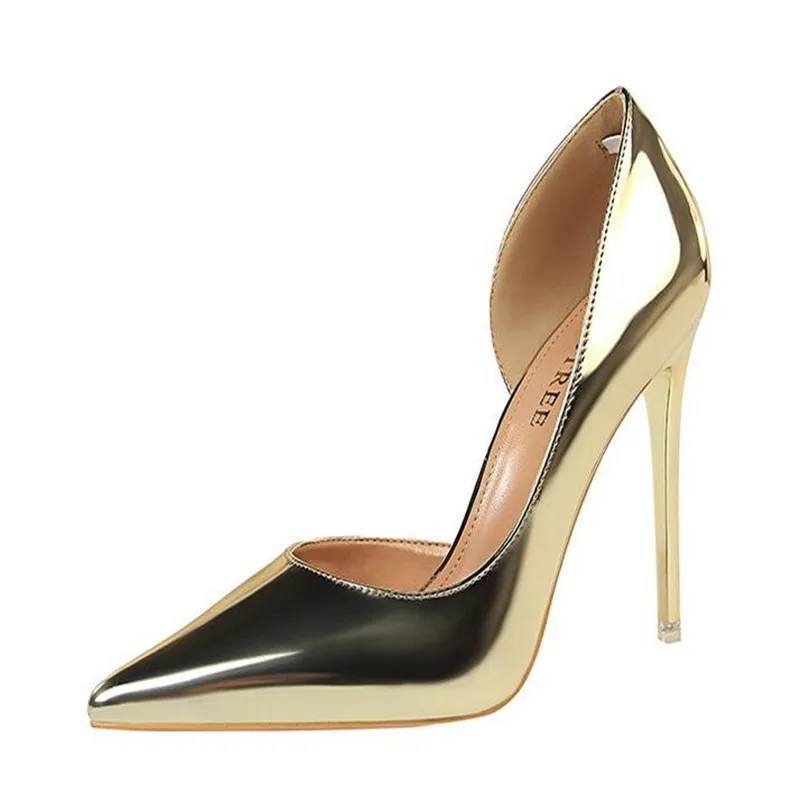 

Shoes New High Heels Shoes Women Patent Leather Women Pumps Sexy Wedding Shoes Gold kitten heels plus size 34-43 women shoes