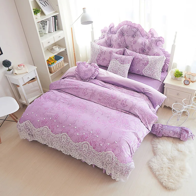 Thick fleece winter duvet cover set lace girls bedding set full queen
