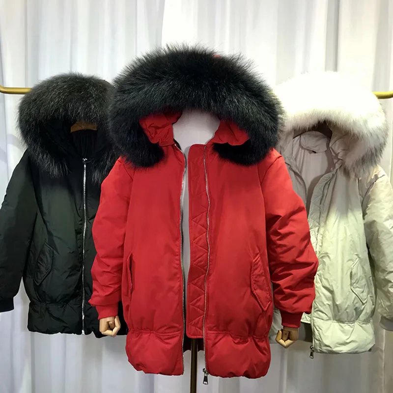 Зимняя куртка женская парка с натуральным меховым капюшоном пальто 2018 зимняя