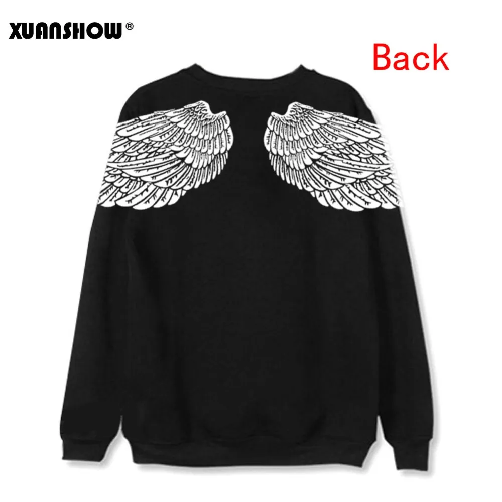 XUANSHOW 2019 Fashion Unisex Sweatshirts Long Sleeve Angel Wings Printed Fleece Pullovers Casual Fe