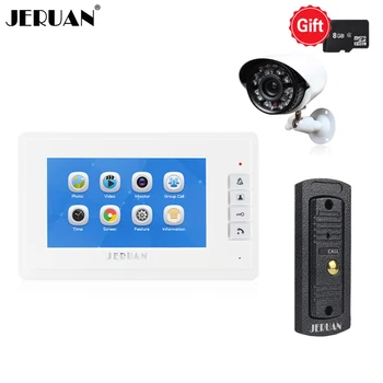 

JERUAN 7`` LCD Video Door phone Doorbell Record Intercom System kit Metal Waterproof IR Mini Camera+8GB TF Card +HD Camera