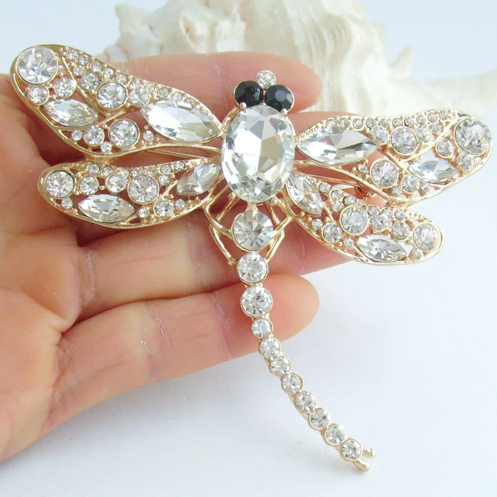 

Gold Tone 3.74" Clear Rhinestone Crystal Dragonfly Brooch Pin Pendant EE05684C9