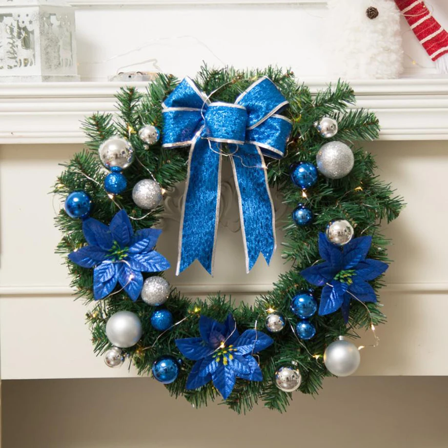 

DIY Merry Christmas Wreath Garland Window Door Decorations Bowknot Ornament With Warm LED Lights New Year Party Garden 2018