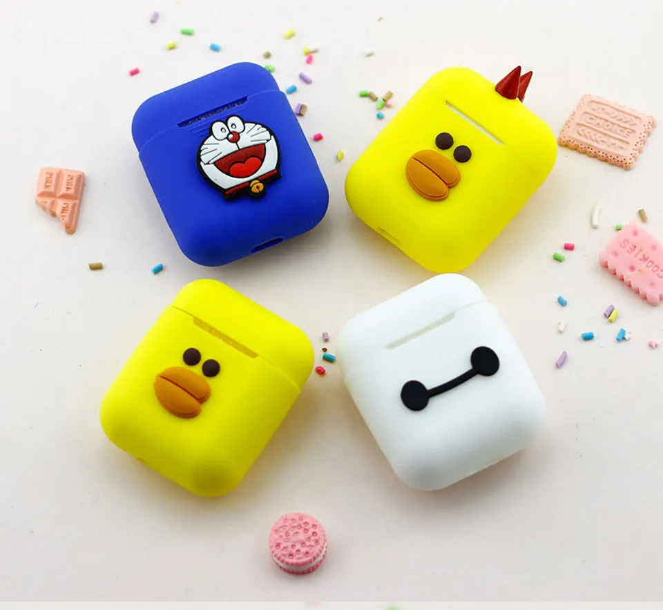 Милый 3D мультфильм DIY силиконовый чехол для Apple Airpods аксессуары защитный чехол декоративные наушники чехол с вешалкой ремень подарок