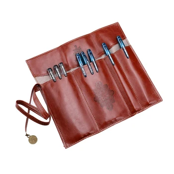 

Retro PU Roll Pencil Bag Cases Creative Leather Fountain Pen Box Pouch Case Student Gift Office School Stationery Supplies 05031