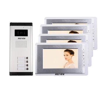 

New Apartment 7" Color Screen Video Intercom Door Phone System 4 Monitors + 1 Doorbell Camera for 4 House IN Stock FREE SHIPPING