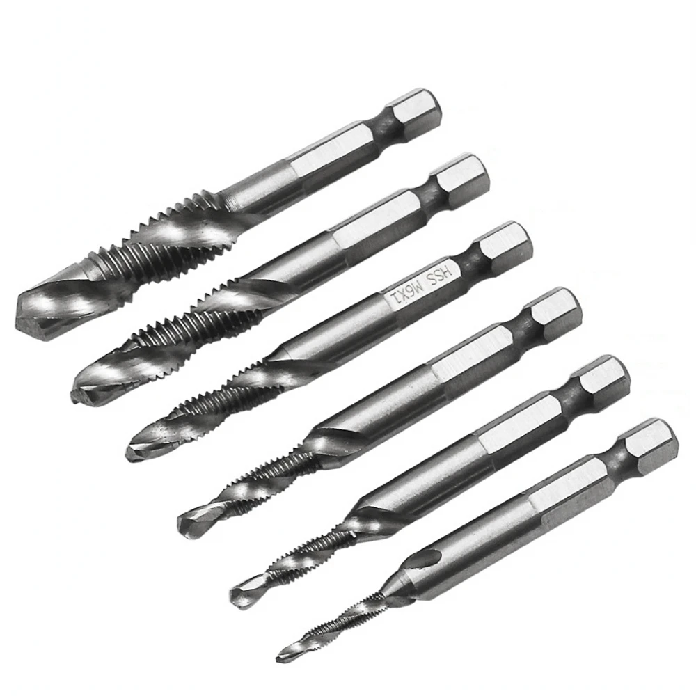 6Pcs 1/4" Hex Shank Tap Drill Bit Metric Screw Thread Tap For Drilling