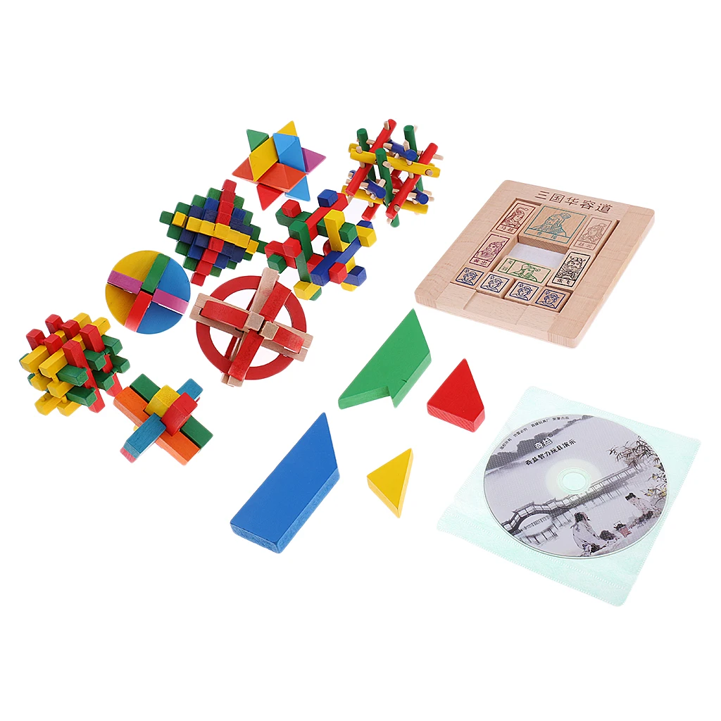 

10Pcs Brain Teaser 3D Handmade Wooden Puzzles Toy Kong Ming Lock Luban Lock