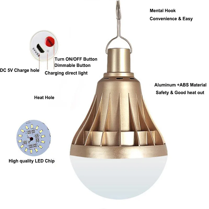 BEYLSION USB Rechargeable LED Bulb Portable Lighting 12W 20W 30W 50W 80W Dimmable LED Gold LED Lamp Outdoor Emergency Lighting08