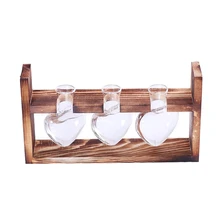 Винтажный стиль любовь сердце форма прозрачное стекло Настольный завод Бонсай ваза для цветов Свадебная вечеринка Декоративный Террариум с деревянной Tr