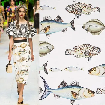 

fashion week sea fish dress jacquard fabric autumn and winter brocade relief jacquard hand-made DIY cloth