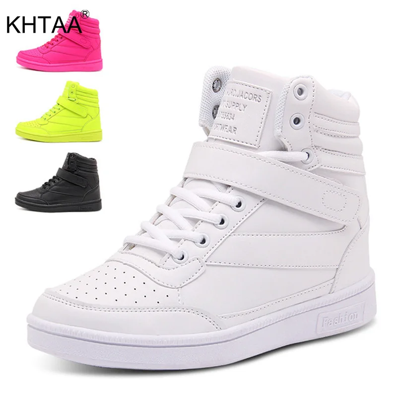 

KHTAA Women Vulcanize Shoes Height Increasing Sneakers Casual Lace Up Platform Female Breathable High Top White Shoes Comfort