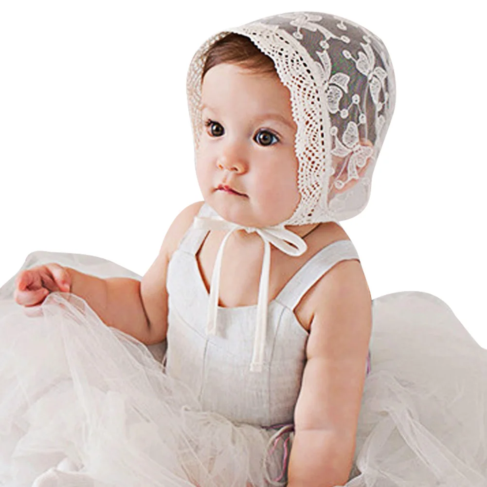 

Lace Flower Baby Bonnet Newborn Beanie Hats Spring Summer Lovely Princess Hat Caps Cotton Lace Floral Kids Baby Girls Caps White