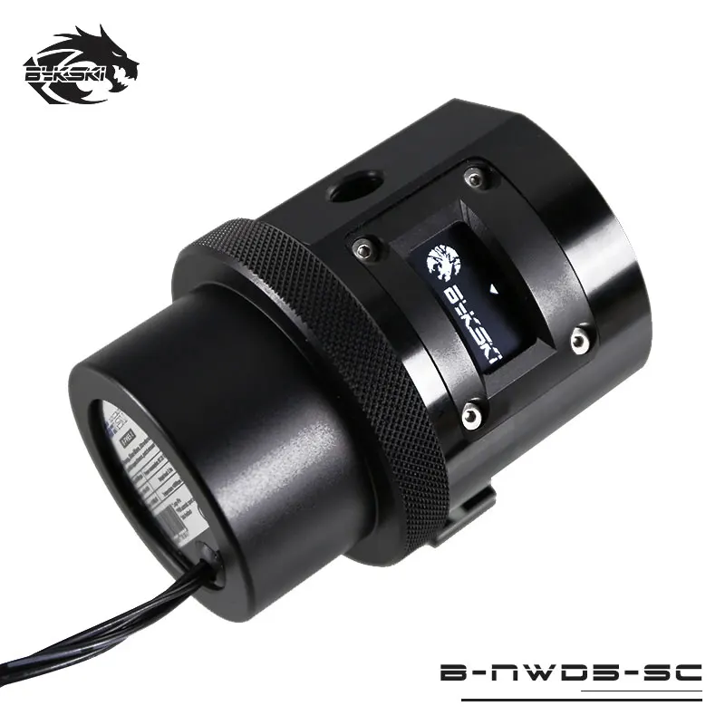 Tanie Bykski PWM automatyczna prędkość 18W pompa OLED termometr Max 5000RPM przepływ 1100L H kompatybilny D5 pompa metalowe etui rozmiar 80*80*82mm