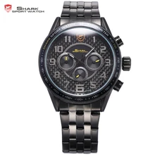 Tache noire shark sport montre simple chiffres arabes en acier inoxydable bande militaire horloge noir rond mens quartz montre-bracelet/sh366