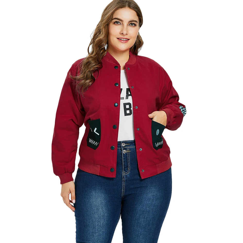Wipalo Plus Size Basic Bomber Jacket Coats Women Autumn Winter