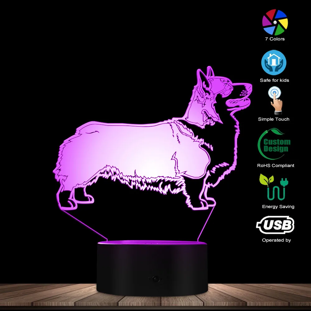 Cardigan Welsh Dog Lighting 3D Optical illusion Light USB Night Lamp Animal Dog Glowing
