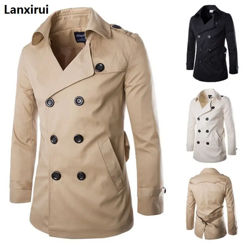 

Trench coat men's spring autumn double breasted trench coat mens clothing medium and long jackets coats british style overcoat
