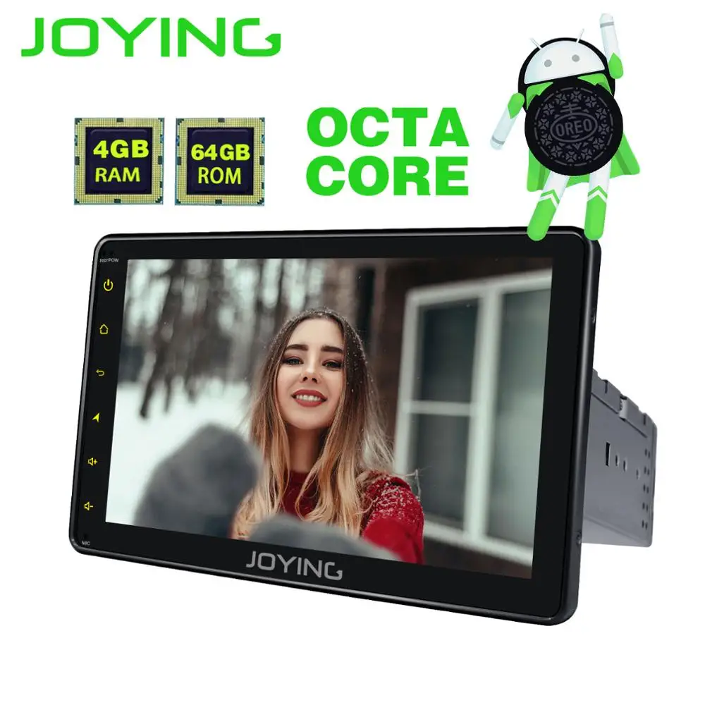Discount JOYING Android 8.1 car radio 1 din stereo head unit Octa Core 8"HD Screen 4GB ram 64GB ROM support 4G DSP Split Screen SWC audio 1