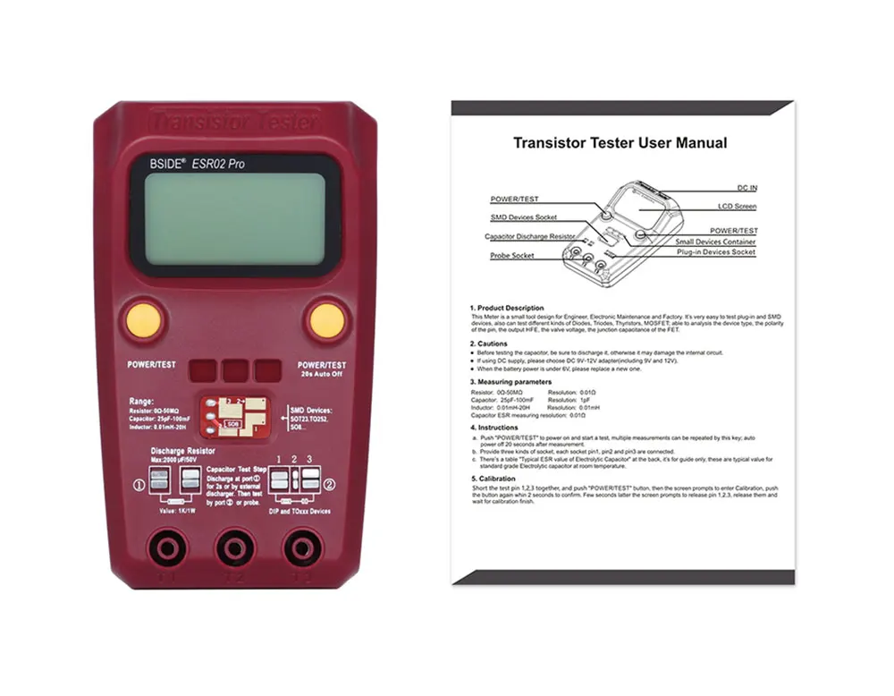 BSIDE ESR02 мультиметр Pro цифровой Транзистор тестер Диод Емкость Сопротивление компонент микросхемы измеритель индуктивности