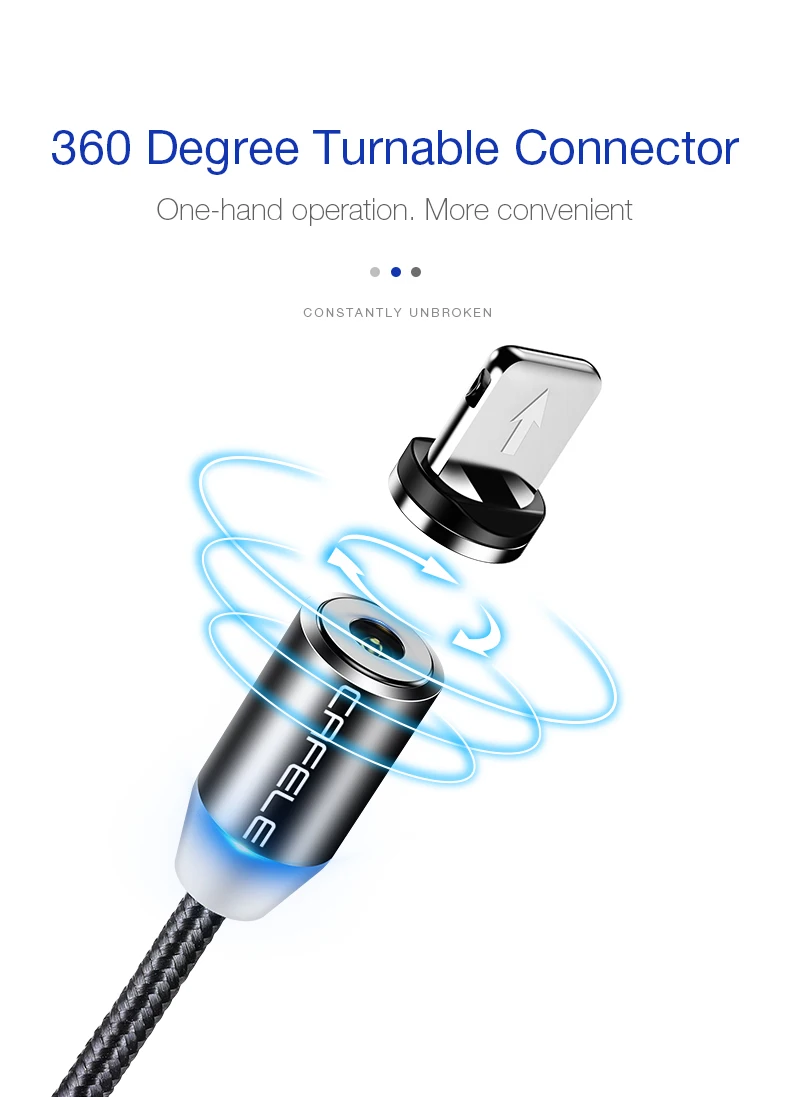 CAFELE Магнитный USB кабель Micro usb type C кабель для iphone samsung huawei Xiaomi магнитное зарядное устройство нейлоновый провод светодиодный светильник 2 м