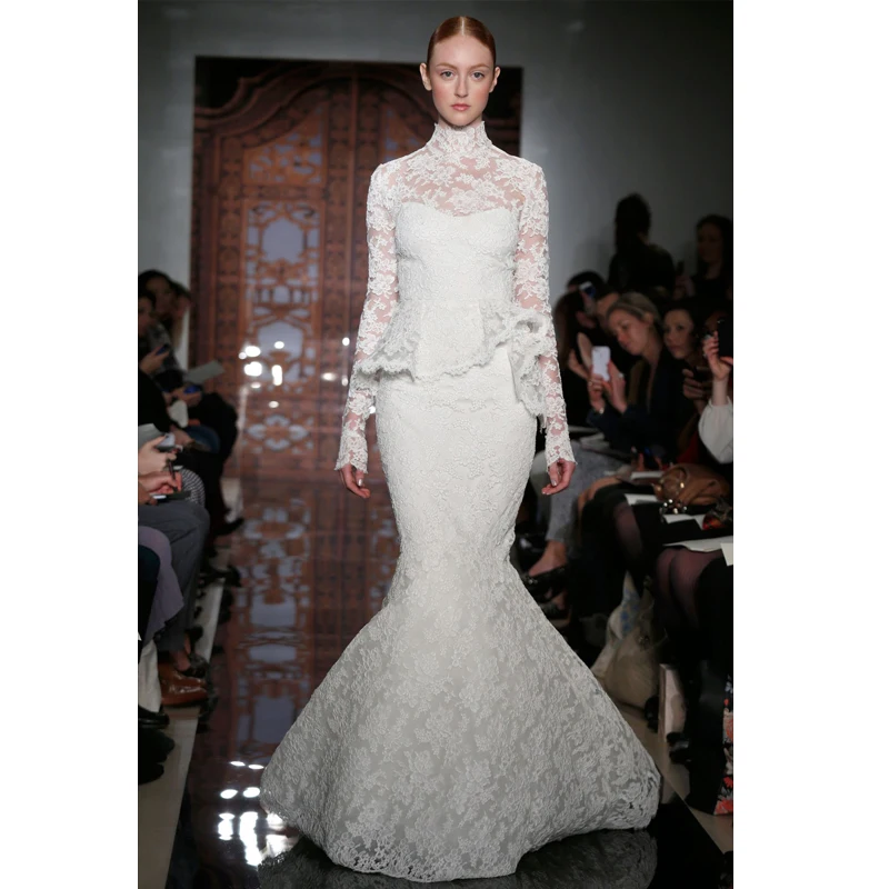 Winter paragraph long sleeve wedding dress winter train