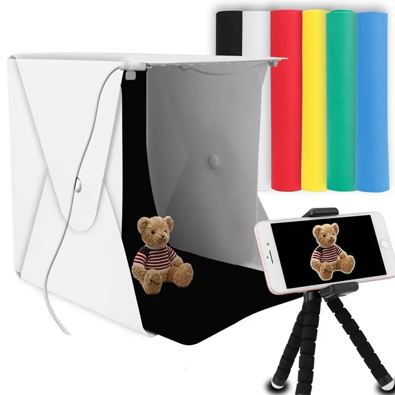 

8" Portable Photo Studio Light Box 2 LED Panels 6 Colors Backdrops Mini Foldable Photo Light Box Shooting Photography lightbox