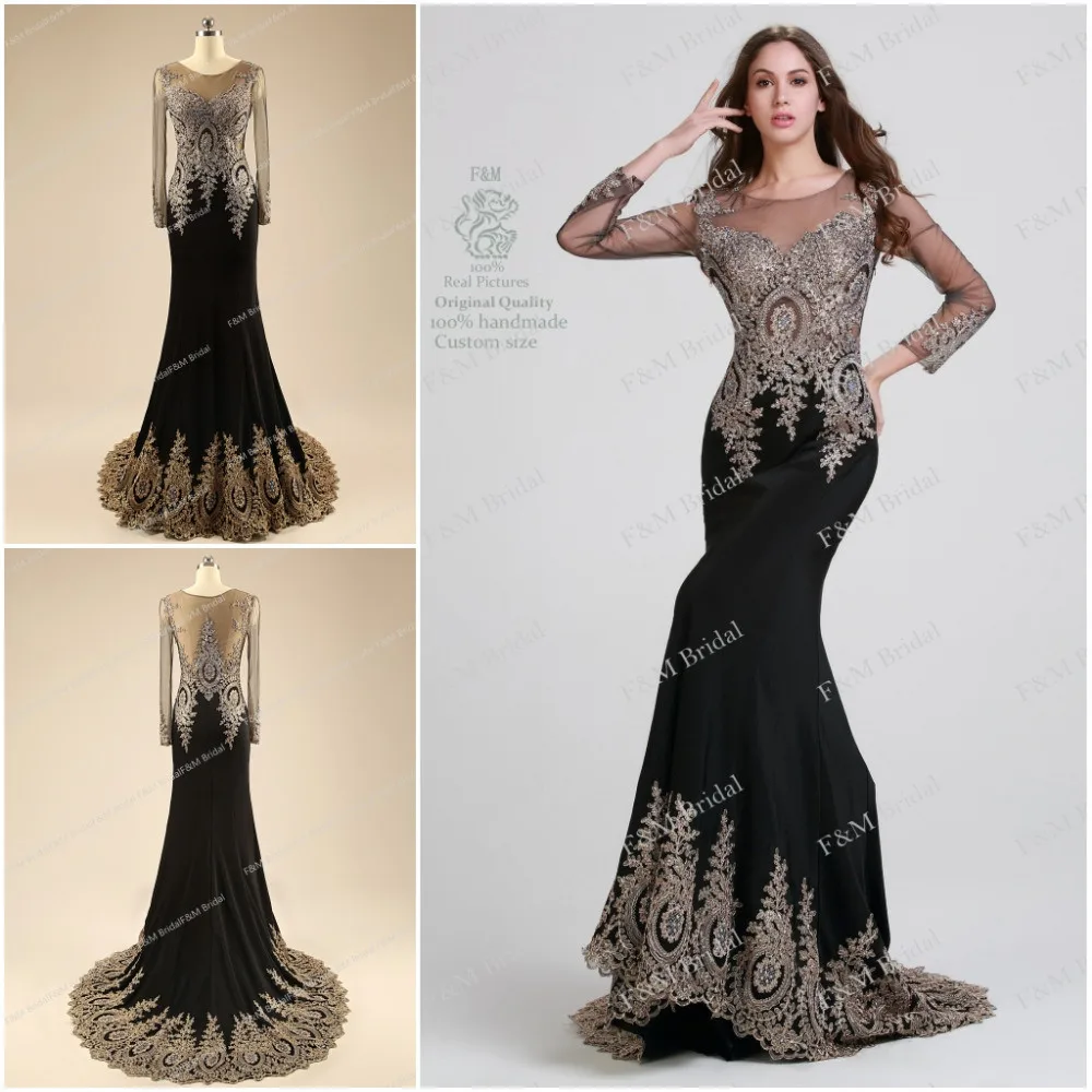 Elegant-Black-Beaded-Prom-Dresses-Long-Sleeves-2015-Custom-Made-Spandex-Mermaid-Formal-Floor-Length-Dress