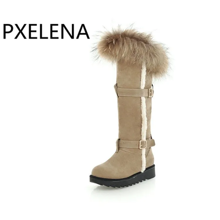 Plana Femeninos Comodidad Plataforma Botas 2018 Invierno Larga Zapatos Caliente Conejo Pxelena Decoración Nieve Rodilla Beige negro Lujo Piel Mujeres De Nuevo CxwwqWOTU