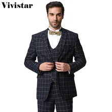 Куртки+ брюки+ жилеты) новое поступление черный клетчатый и синий клетчатый костюм по фигуре Модный высококачественный мужской деловой костюм F1598