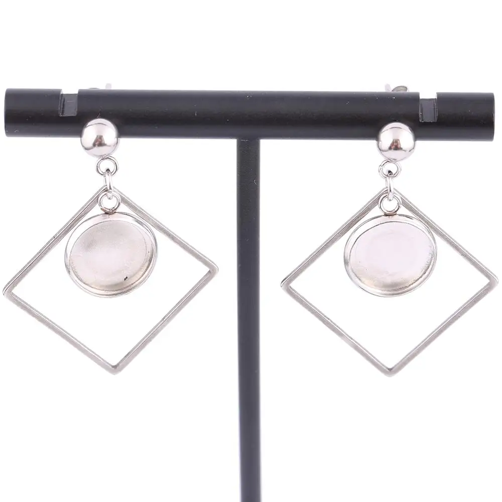 

reidgaller 10pcs Stainless steel stud square earring base blanks Fitting 10mm round cabochon bezel settings diy accessories