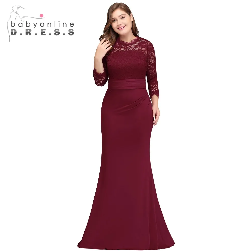 

Plus Size Burgundy Lace Evening Dresses 2019 Floor Length Formal Mermaid Prom Dresses Party Gowns Vestido De Festa