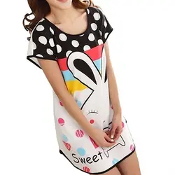 Лидер продаж Kawaii милый мультфильм кролик в горошек женские пижамы короткий рукав ночную рубашку дамы элегантный ночная рубашка