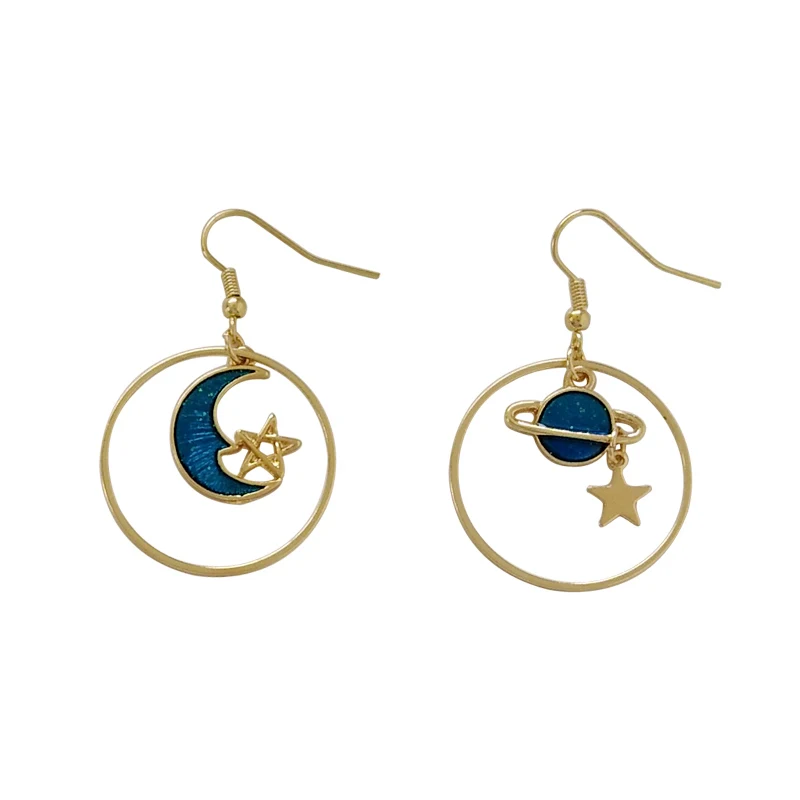 

free shipping 6 pair / lot fashion jewelry accessories metal enamel star moon planet earring