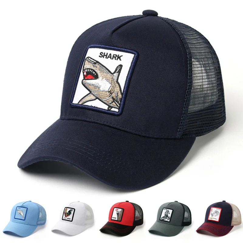 الصيف قبعة بيسبول الرجال النساء Snapback كاب التطريز الحيوان كاب أسود شبكة قبعة سائق الشاحنة أبي قبعة الديك القرش قبعة بتصميم هيب هوب رجل