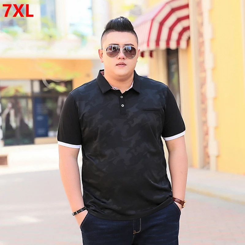 

Summer stitching print large size camouflage Polos Short sleeve men's extra large size lapel polo shirt 85% cotton big man 7XL