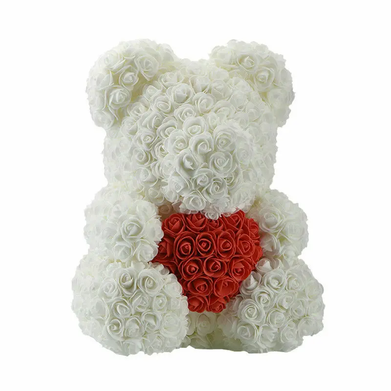 40 см розовый плюшевый мишка/w Сердце цветок подарок для подруги День рождения Свадьба Пена Роза День Святого Валентина подарок - Цвет: Белый