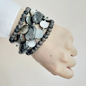 

LiiJi Unique Labradorite Mother of Pearl Crystal Beads 5 rows OT Clasp Bracelet Bohemia Style Jewelry Drop shipping