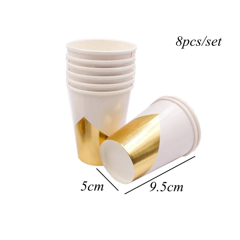 1 Набор, белый золотой мраморный бумажный стаканчик/тарелки/салфетки, одноразовый набор посуды, украшение стола для свадебной вечеринки - Цвет: 8pcs whtiegold cup