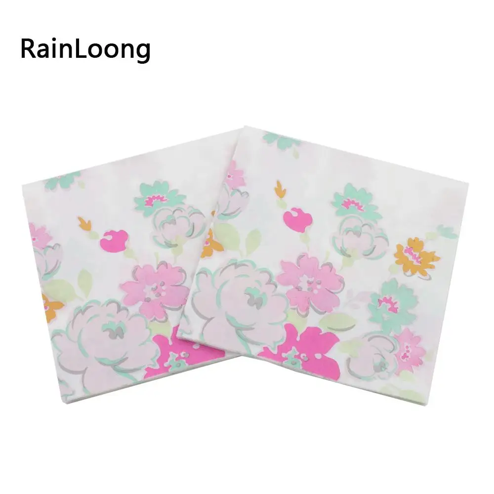

[RainLoong] 2-Ply Pink Printed Feature Floral Paper Napkin Event & Party Decoration Tissue Decoupage Servilleta 20pcs/pack/lot