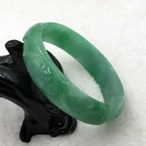 

02076 China Hand-carved Green Emerald Green Jadeite Jade Bracelet Bangle