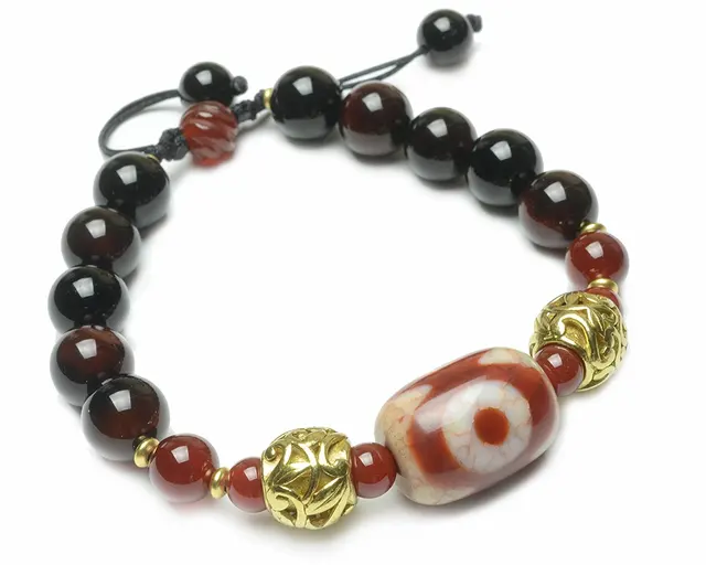 Ancient Style Tibetan 3 Evil Eyes Protection Dzi Bead Bracelet Ancient Style Tibetan 3 Evil Eyes Protection Dzi Bead Bracelet Fortune Feng Shui Buddhist Jewelry
