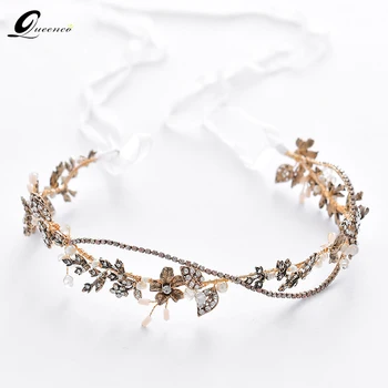 

Retro Leaves Tiara Bridal Headbands Pearl Girl's Hair Accessories Wedding Headpiece Claw Chain Floral Party Headdress