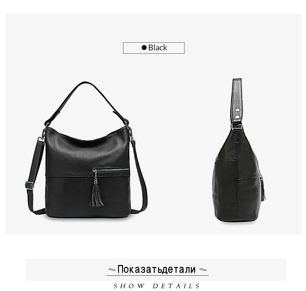 Zency Beauty Design Women Shoulder Bag With Tassel Genuine Leather Handbag Apricot Fashion Lady Crossbody Purse Black Grey