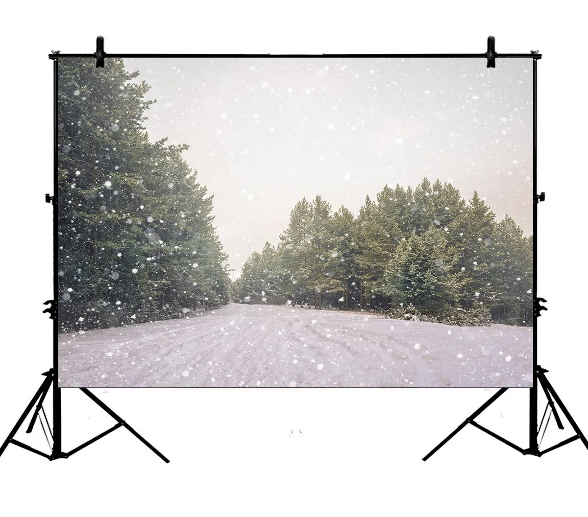 

5x7ft Christmas Rustic Forest Trees Snowing Winter Polyester Photo Background Portrait Backdrop