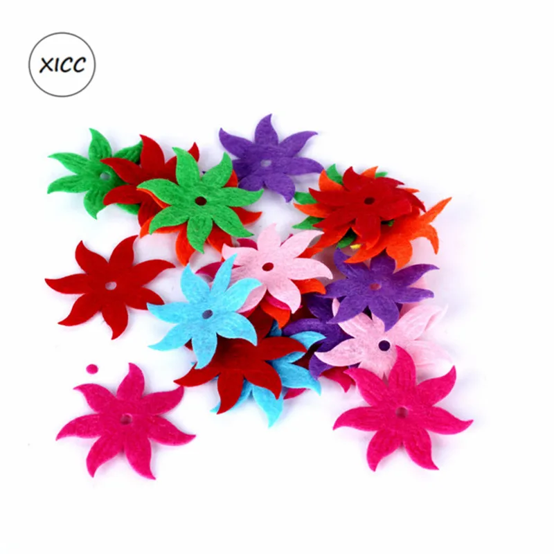 XICC 100PCS Colorful Nonwoven Round Flower Wool Felt Fabric Hair rope DIY Handmade Accessory Sticker Applique Patches Felt Pad