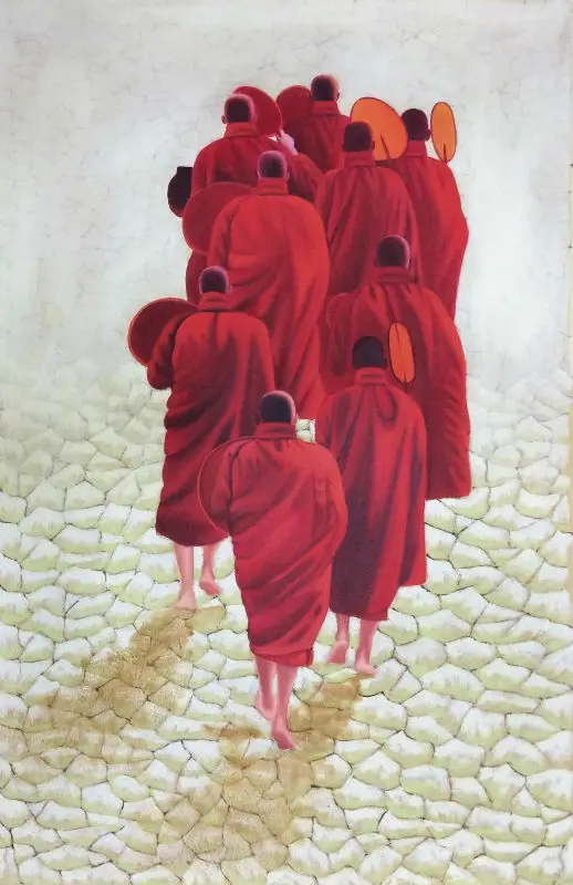 

Hand Painted High Quality Canvas Painting Sand at the Bottom of Figure of Monk Oil Painting Wall Pictures for Home Decoration