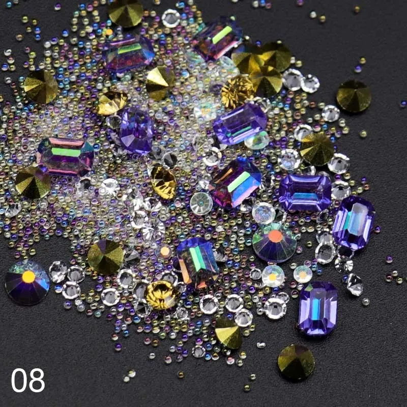 WAKEFULNESS AB цветные стеклянные стразы с кристаллами микс Нейл-арт Икра мини бусины острое дно драгоценные камни амулеты 3D украшения для ногтей - Цвет: 08
