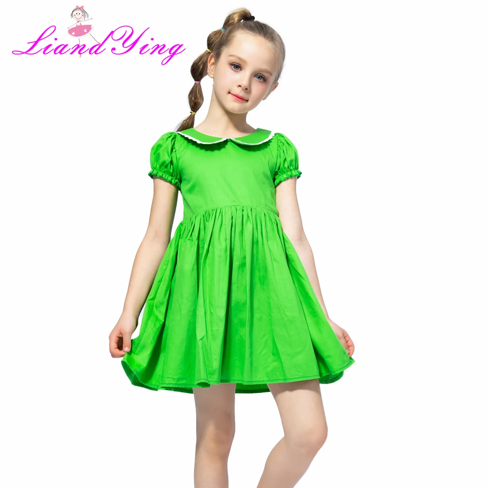 Flower Girl Dress Vintage Cotton Green Color Dress 2018 Summer Princess 